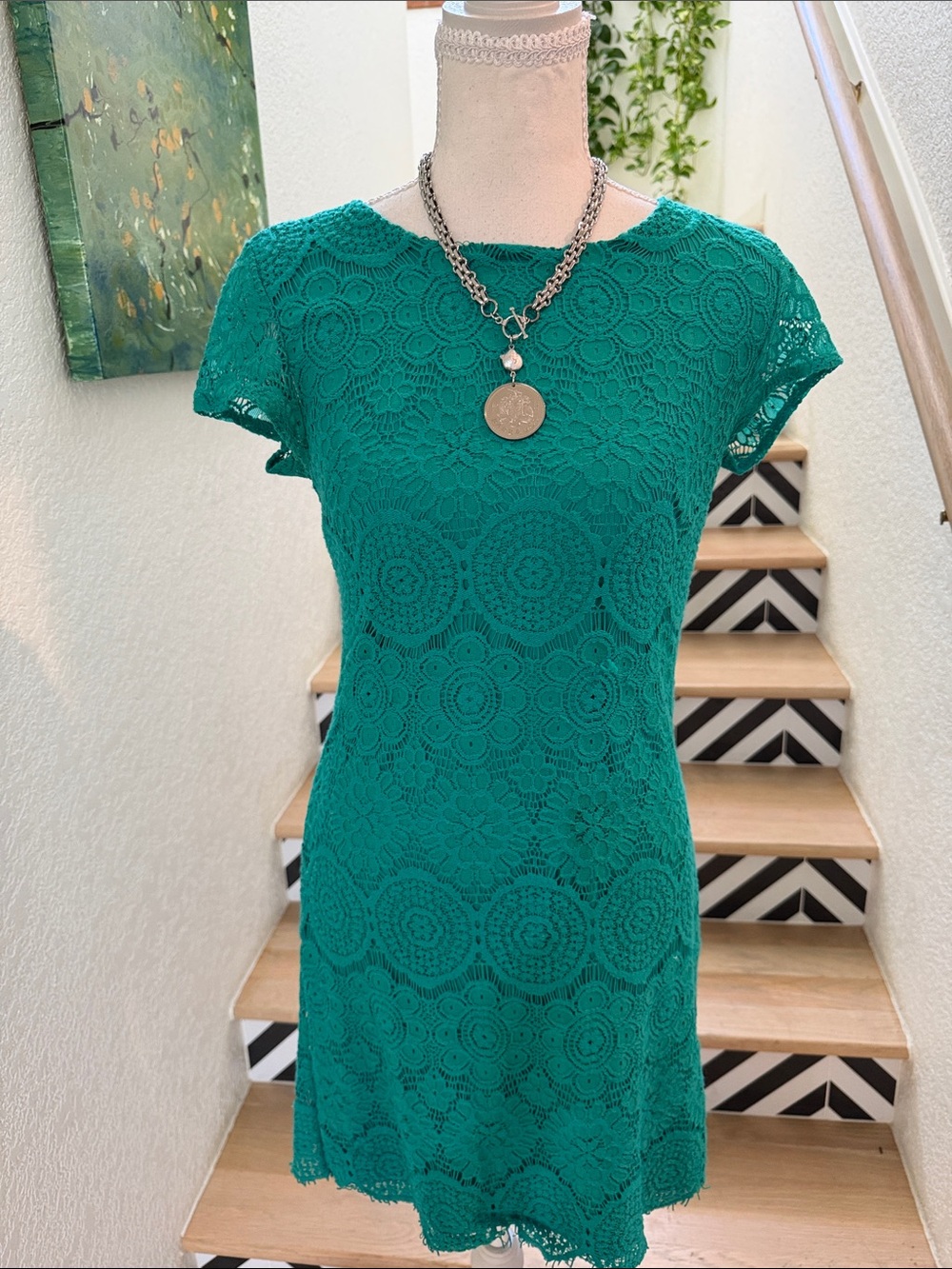 Laundry By Shelli Segal Teal Lace Mini Dress Size 2